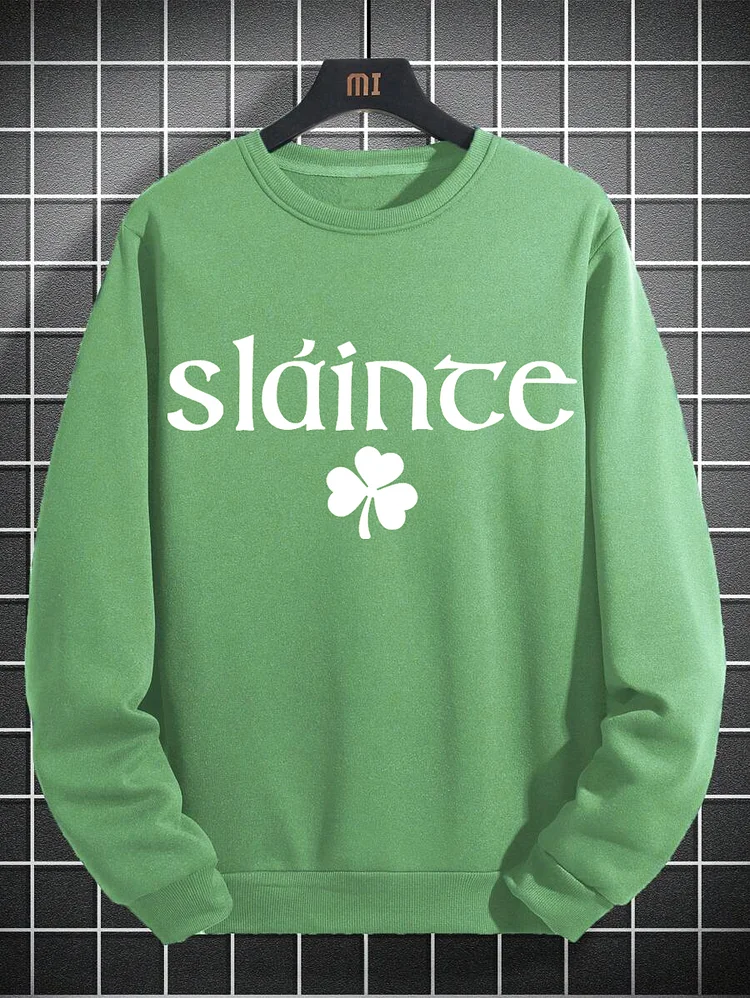 Men's Slainte St. Patrick's Day Clover Print Cotton Casual Sweatshirt