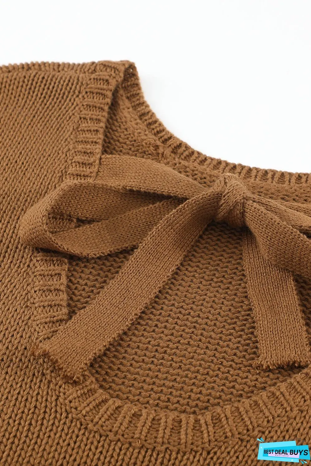 Tied Balloon Sleeve Round Neck Sweater