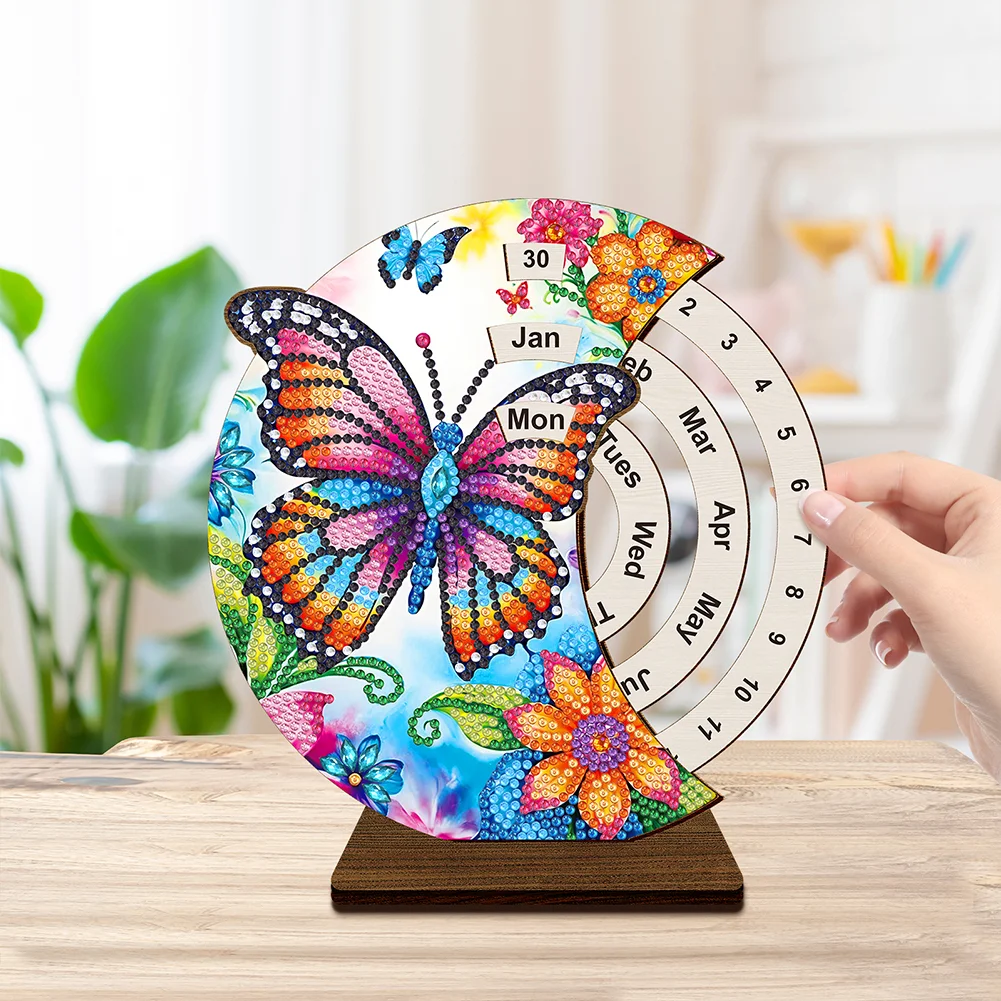 DIY Flowers Butterfly Special Shape Diamond Painting Spinning Calendar for Adults