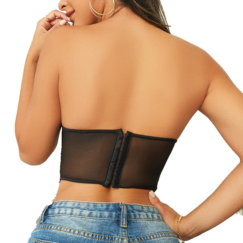Churchf Churchf Girl Lace Cornet Gauze Fishbone Top Embroidered Lace Sexy Perspective Steel Small Back