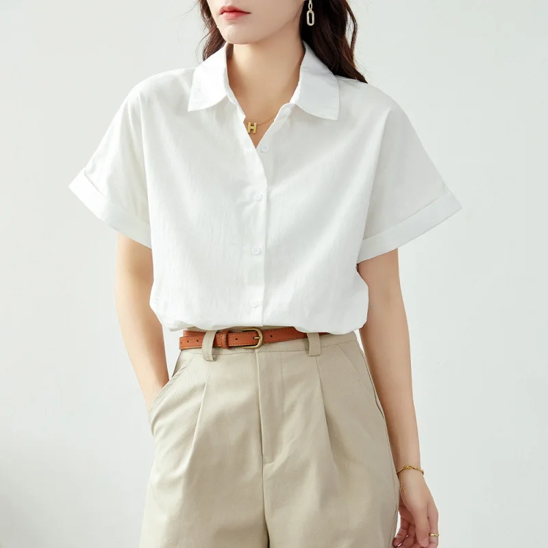 Athvotar Athvotar Short-Sleeved Shirt Women 2025 New Summer White Shirt Professional Commuter Women Wear Loose Tops