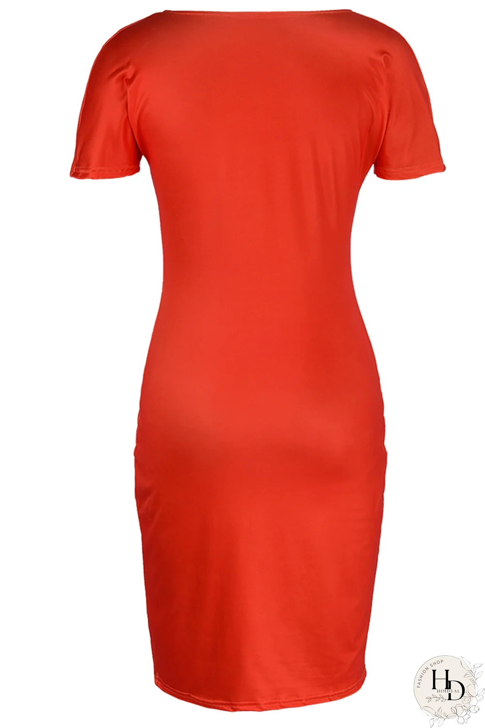 Tangerine Red Fashion Print Patchwork V Neck Pencil Skirt Dresses