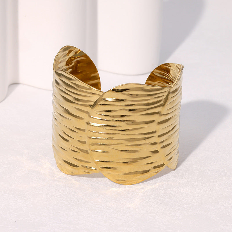 Exaggerated Personality Irregular Wide Bracelet Fashionable Gold-Plated Cold Style Stainless Steel Bracelet