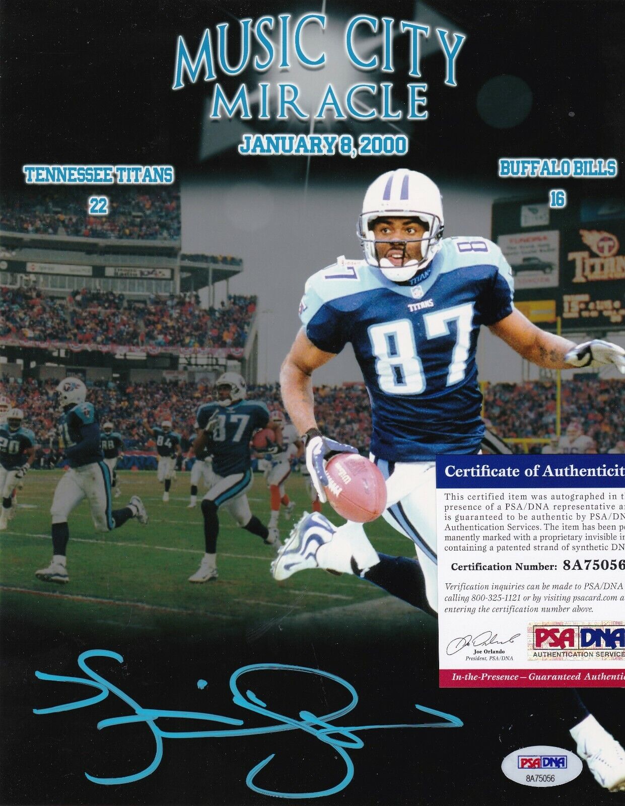 KEVIN DYSON TENNESSEE TITANS MUSIC CITY MIRACLE PSA AUTHENTICATED SIGNED 8x10