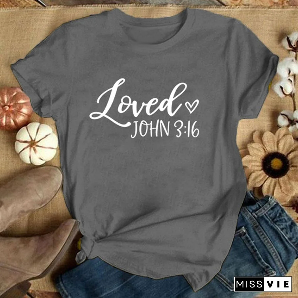 Loved 3:16 Women Christian T-shirt Inspirational Faith God Religious Church Jesus T Shirt Aesthetic Graphic Tees