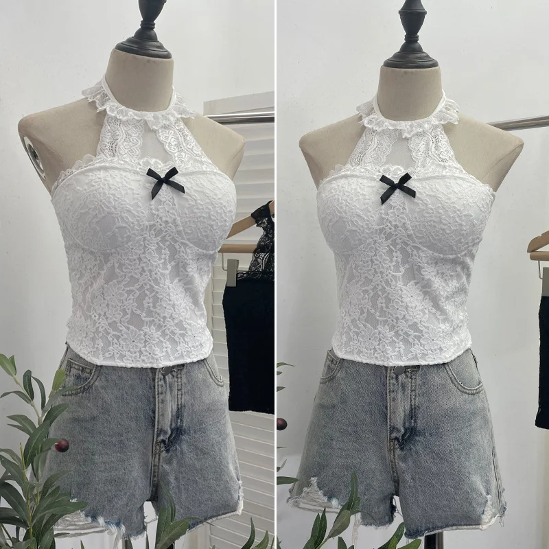 Nigikala Nigikala Shot With Chest Pad Hanging Neck Lace Sexy Sling Vest Short Babes Bottom Sleeveless Top 9196