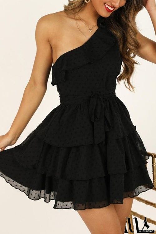 MidiSono - Bow Tie One Shoulder Bleted Tiered Dress