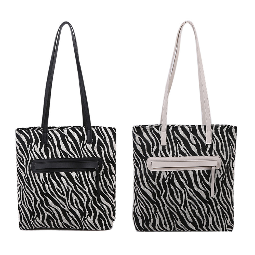 

Fashion Women Zebra Pattern Shoulder Bag Vintage Zipper Canvas Underarm Bag, White, 501 Original