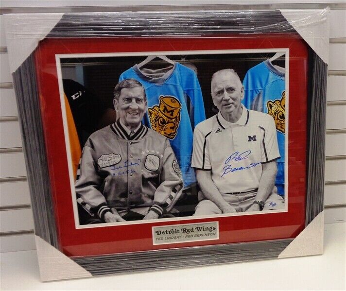 Ted Lindsay & Red Berenson signed FRAMED Michigan Hockey 16x20 Photo Poster painting BAS COA