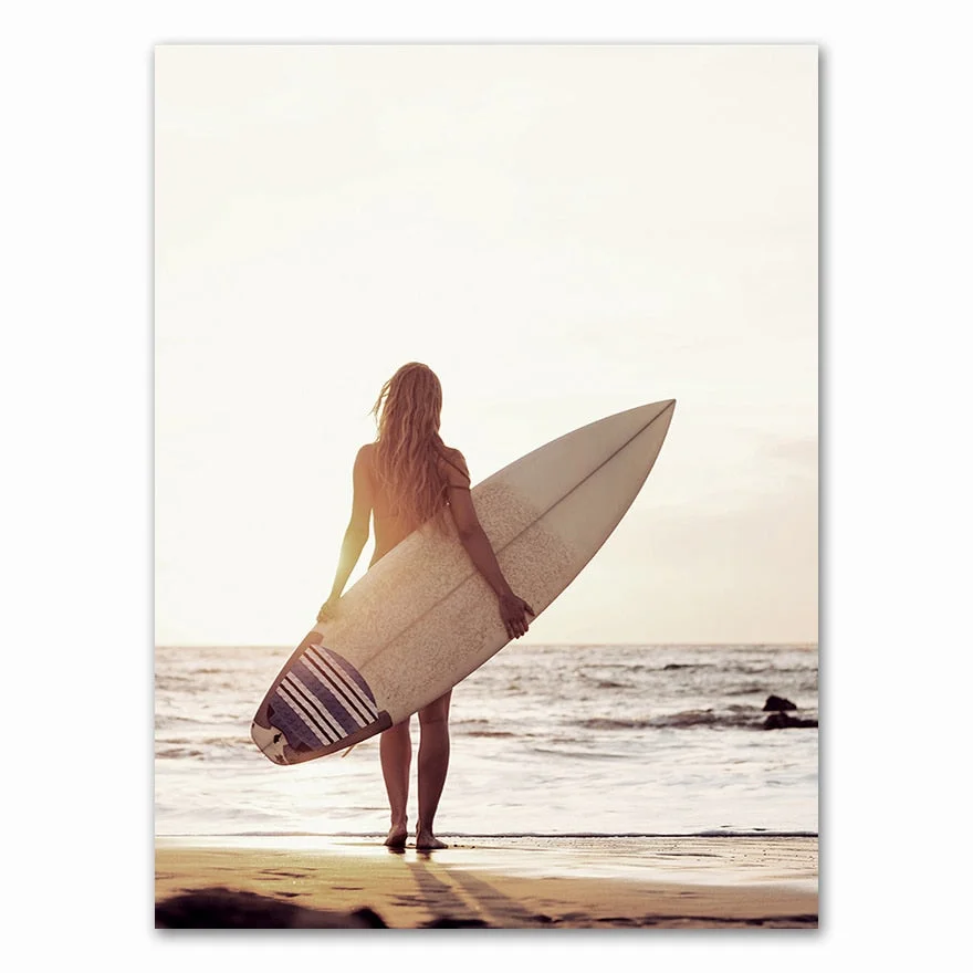 Pink Beach Flamingo Palm Tree Surfboard Wall Art Canvas Painting Nordic Posters And Prints Wall Pictures For Living Room Decor