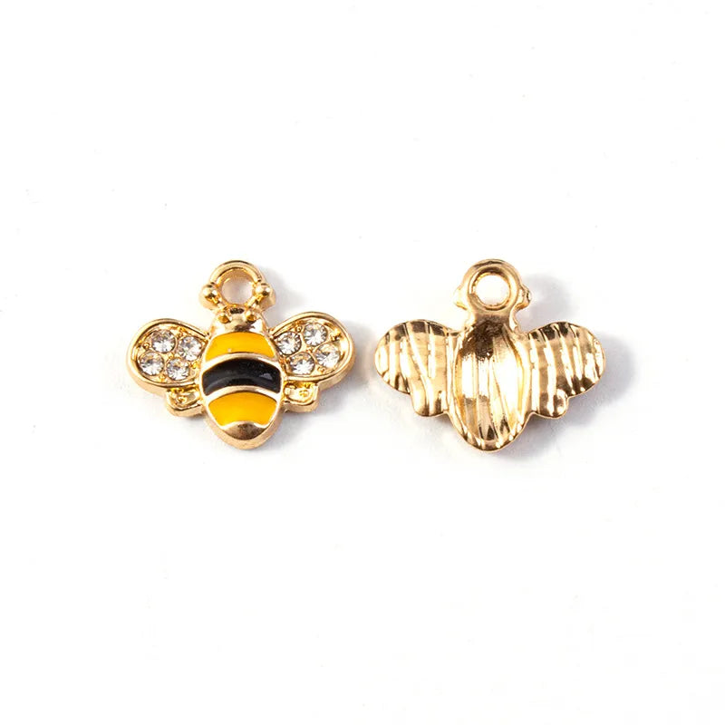 10 PCS/Package Hole 2~2.9mm Alloy Rhinestones Bee Pendant