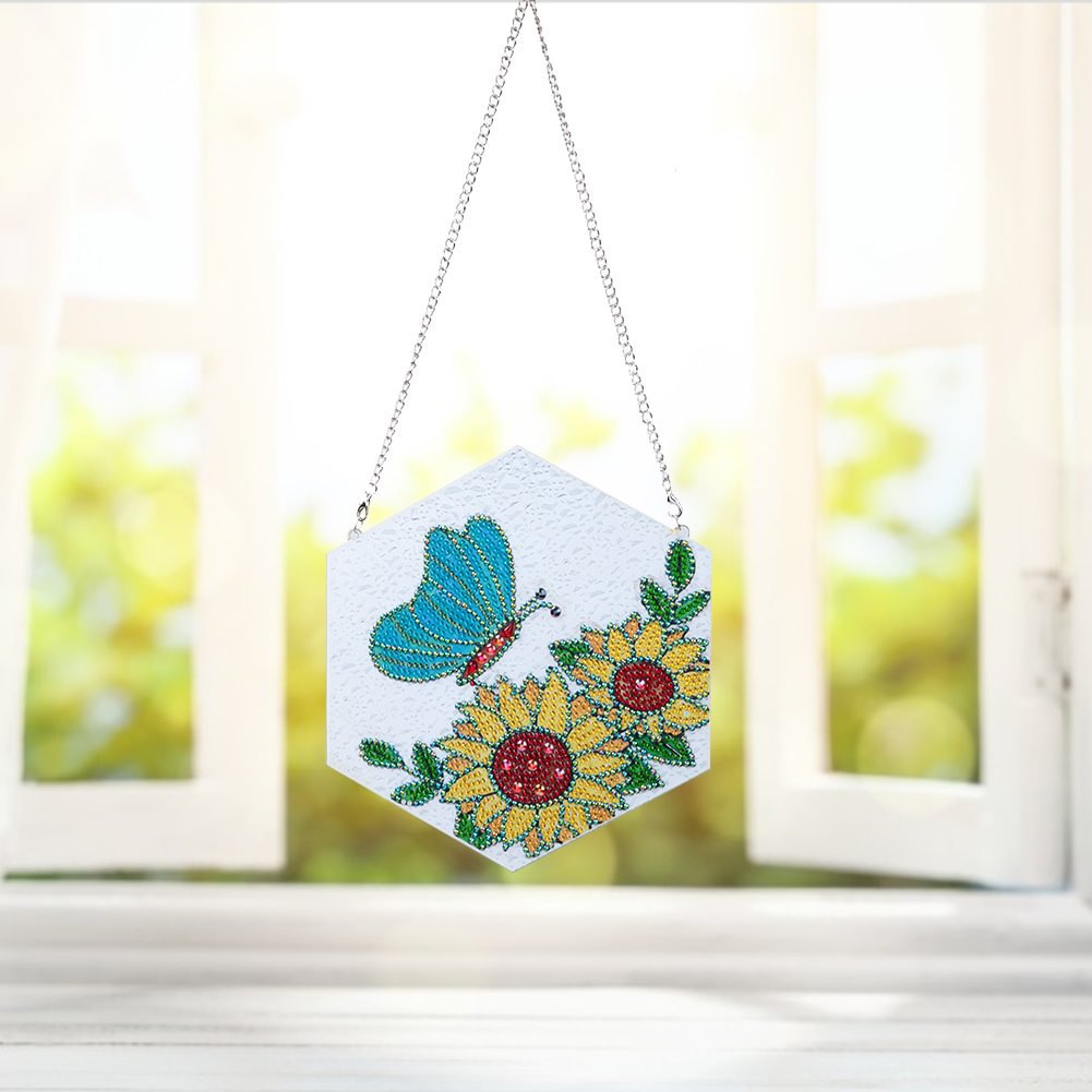 Cross Mirror Foreign Trade 1 Diamond Painting Hanging Decoration Sunflower Pendant Creative Door Number Hanging Painting Wall Decoration Painting Handmade