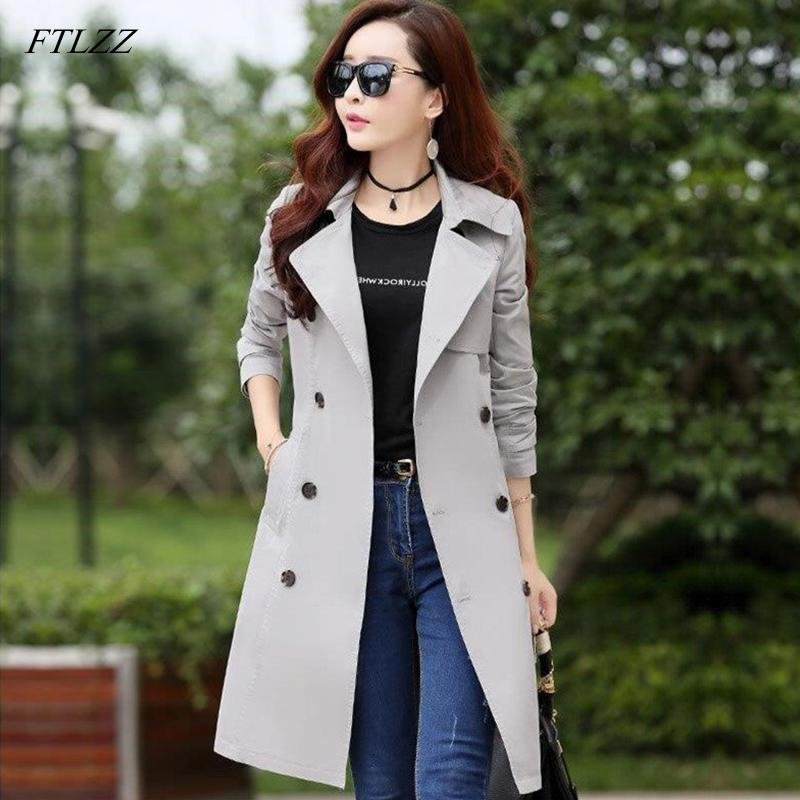 FTLZZ Plus Size 3XL Women Trench Coat Spring Autumn Double Breasted Windbreaker Outerwear Female Casual Trench Long Coat