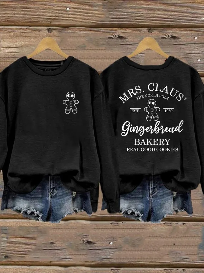 Women's Mrs Claus Gingerbread Bakery Printed Sweatshirt
