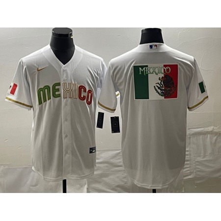 Men's Mexico Baseball White 2023 World Baseball Classic Team Big Logo Stitched Jersey D9OE