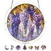 (18.5cm)DIY Acrylic Jigsaw Puzzle Window Hanging with Hanging Chain DIY Stained Glass Decoration Round Window Puzzle Decor for DIY Craft Project (Stained Glass Flower)