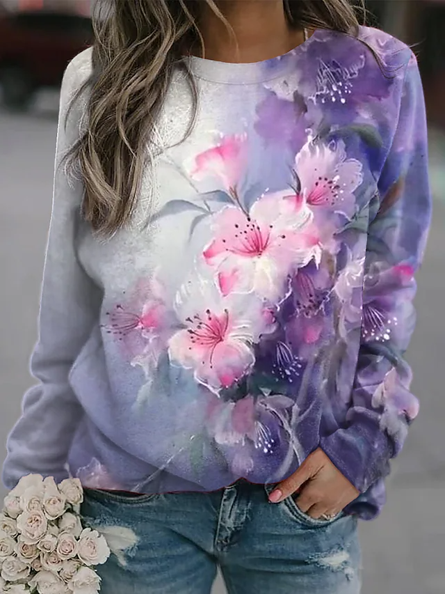 Women's Pullover Active Streetwear Print Floral Casual Sweatshirt
