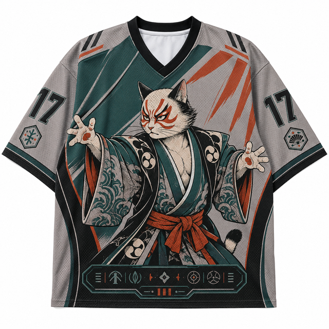 Grey Kabuki Cat Mesh Jersey
