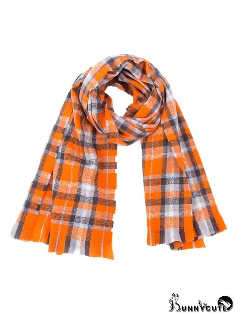 Women's Plaid Tassel Casual Scarf