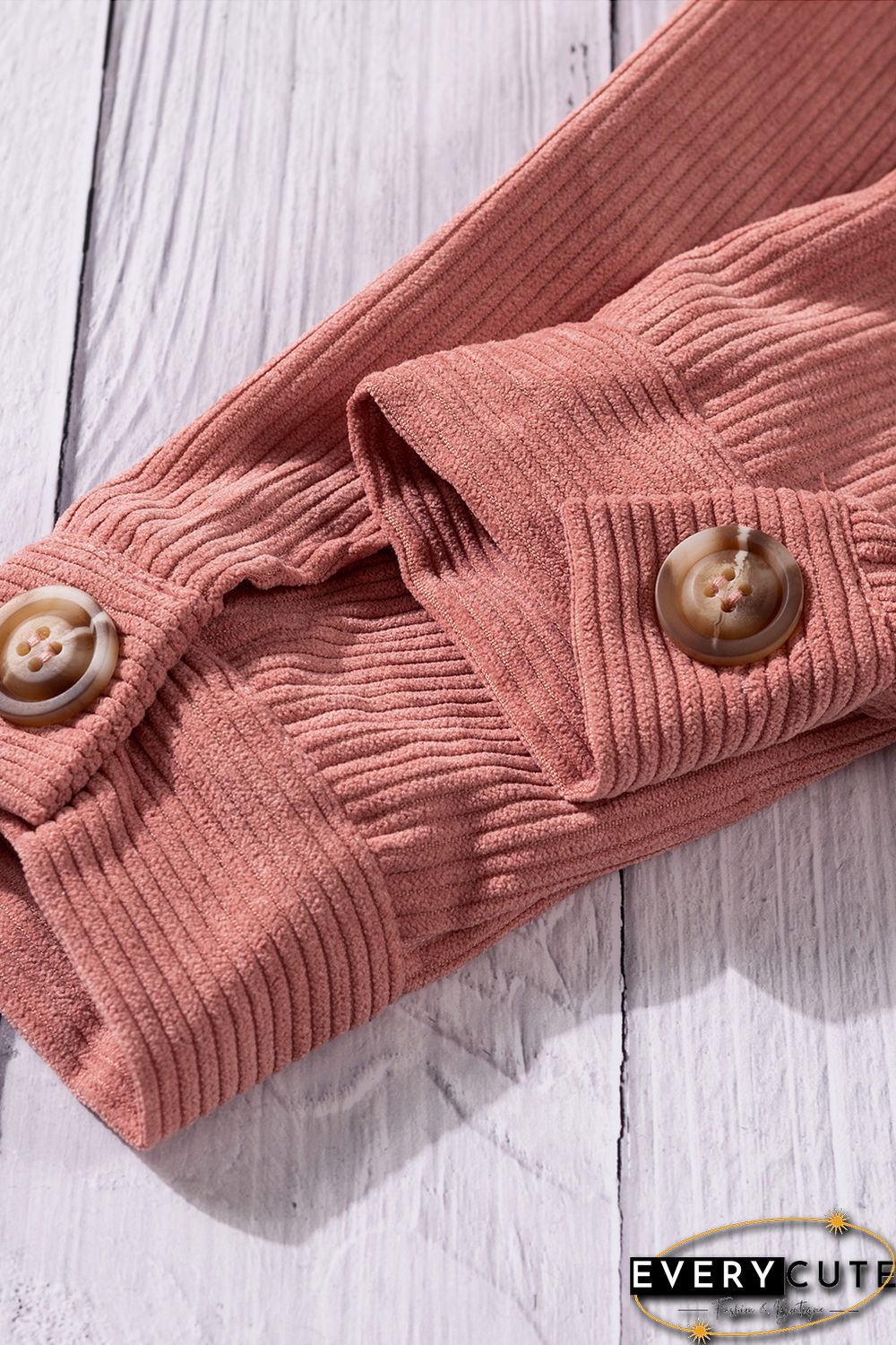 Pink Ribbed Corduroy Long Sleeve Jacket with Pocket