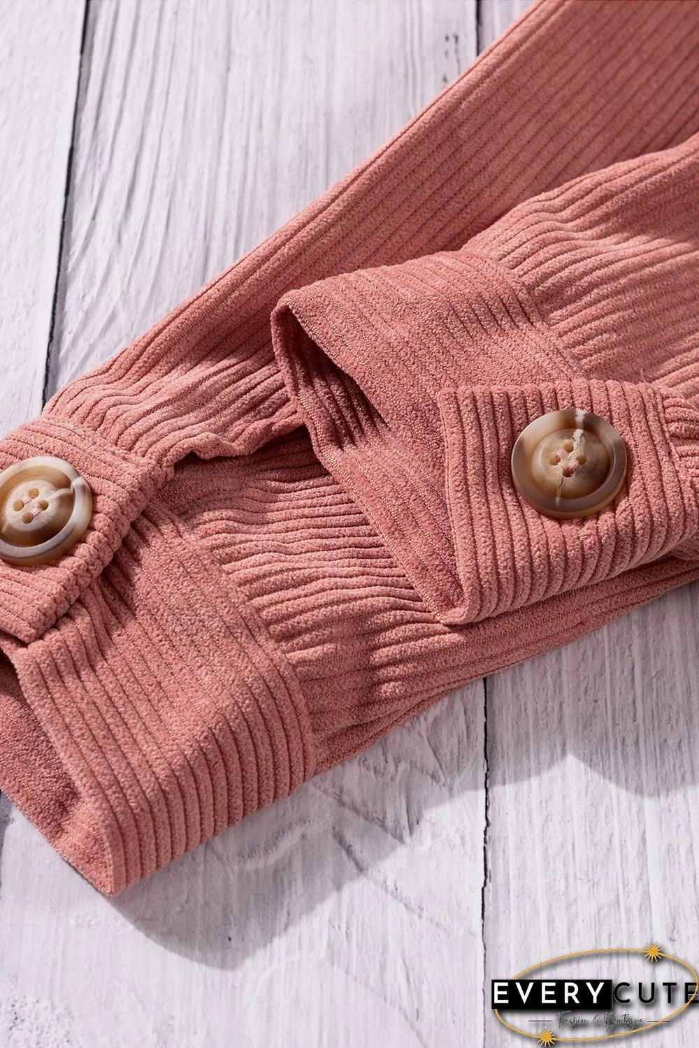 Pink Ribbed Corduroy Long Sleeve Jacket with Pocket
