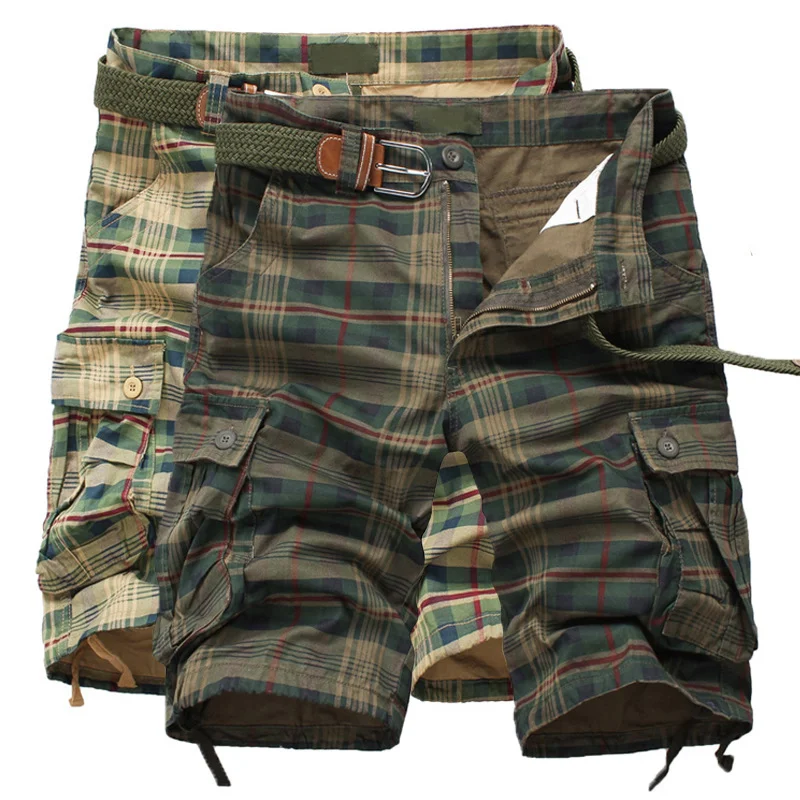 Men's Multi-pocket Loose Check Shorts