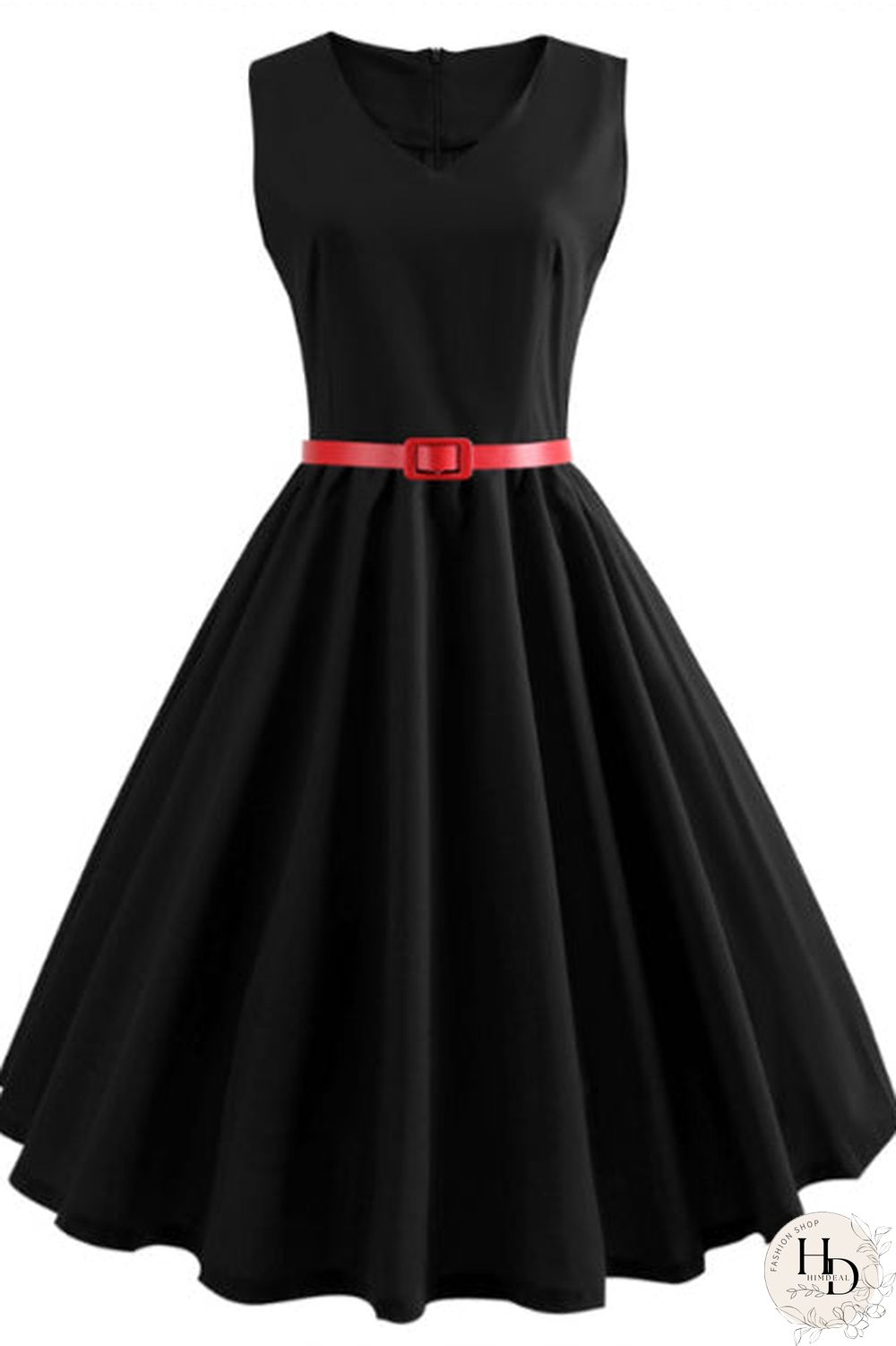 Hepburn Solid A-line Sleeveless Dress