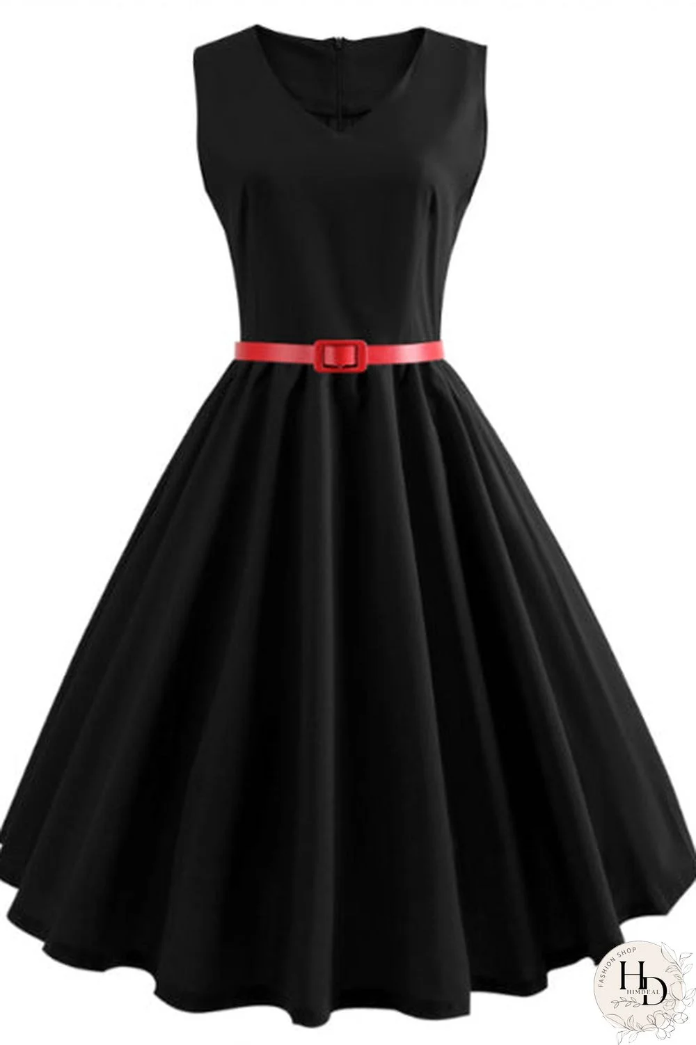 Hepburn Solid A-line Sleeveless Dress