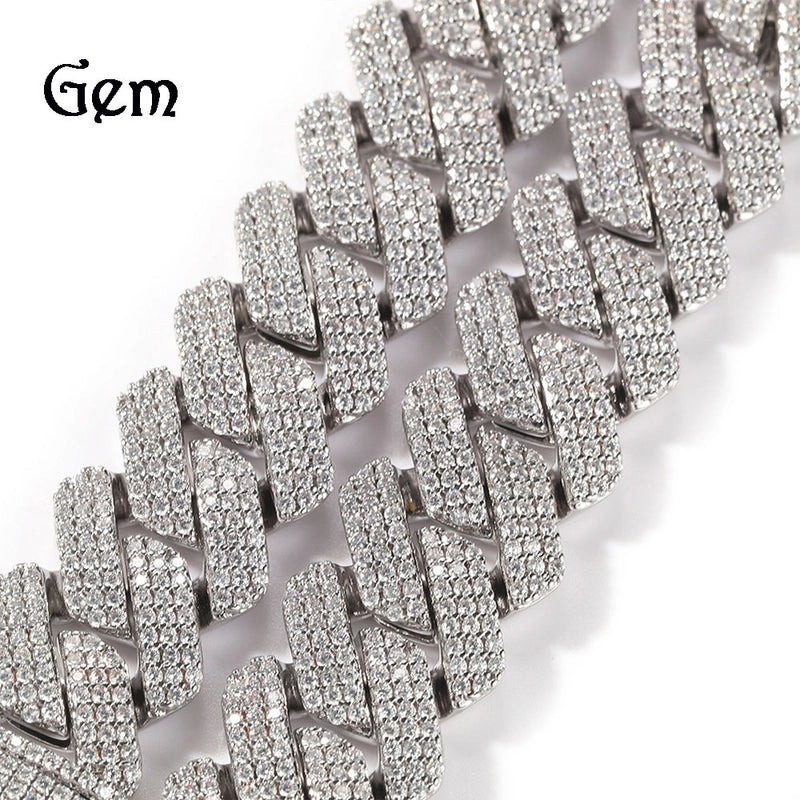 New Full Diamond Hip-hop Necklace Men's High-end Sense Copper Set With Zircon 20mm Cuban Chain Style Jewelry