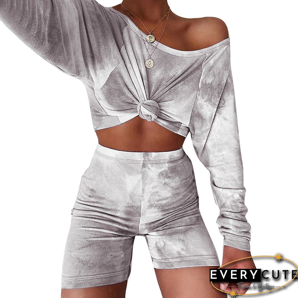 Gray Tie Dye Long Sleeve Joggers Set
