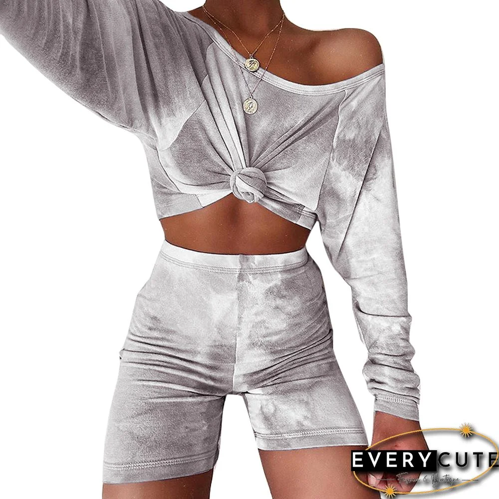 Gray Tie Dye Long Sleeve Joggers Set