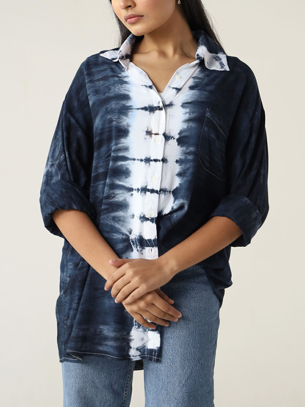 Tie-dyed Long Sleeve Single Buttons Front Pocket Shirt