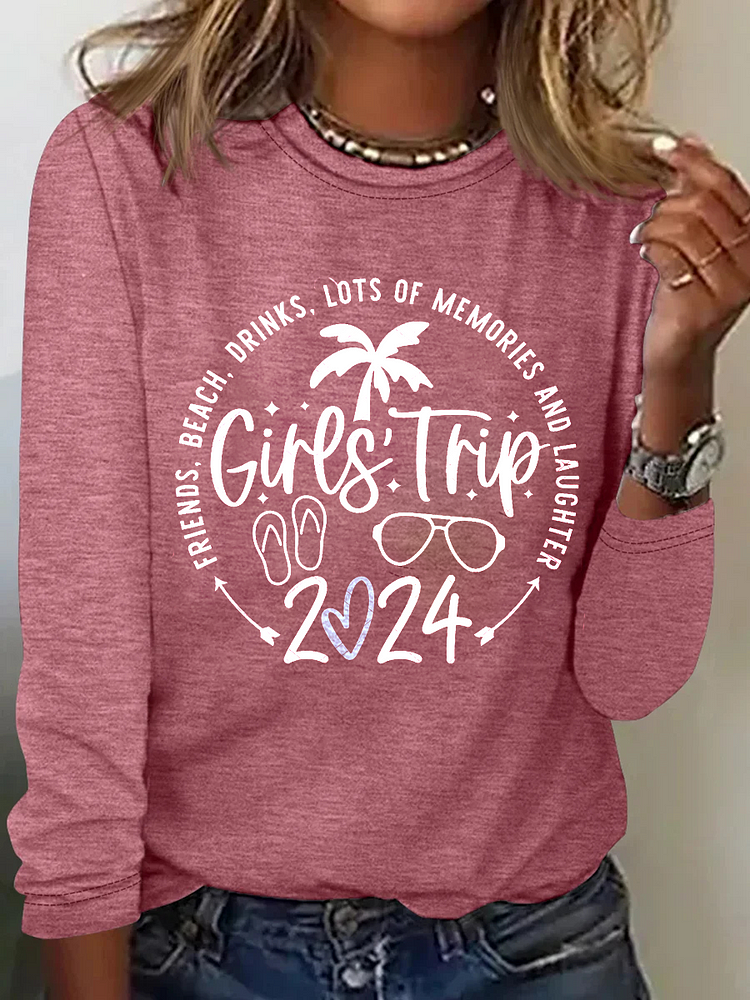 Girls Trip 2024 Neck Shirt, Friends, Beach, Drinks, Lots Of Memories And Laughter, socialshop