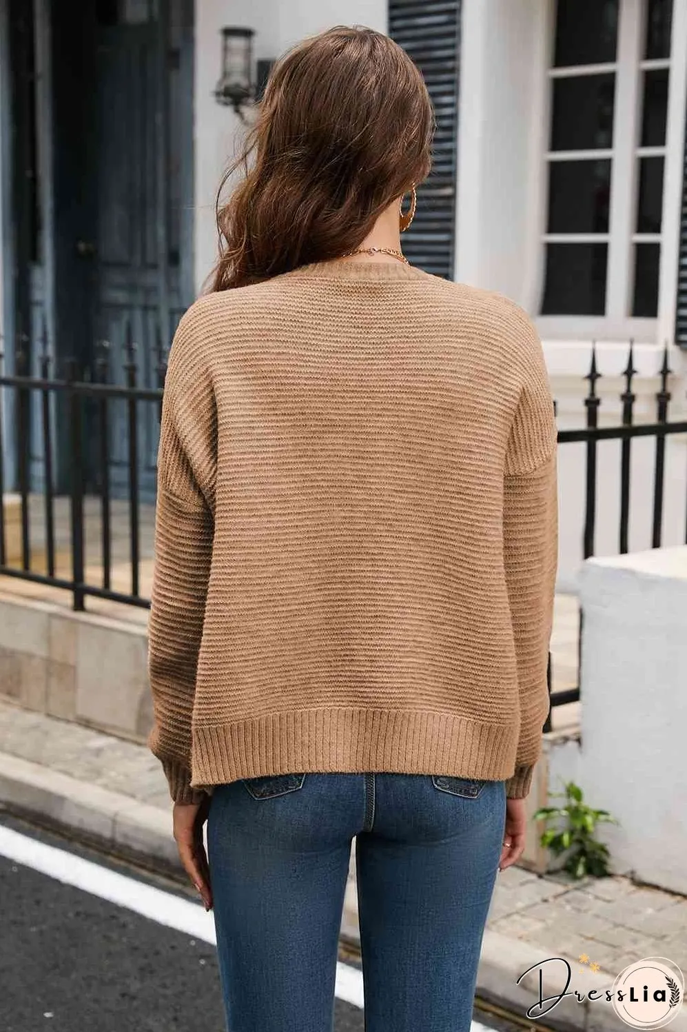 Horizontal Ribbing Button Down Cardigan