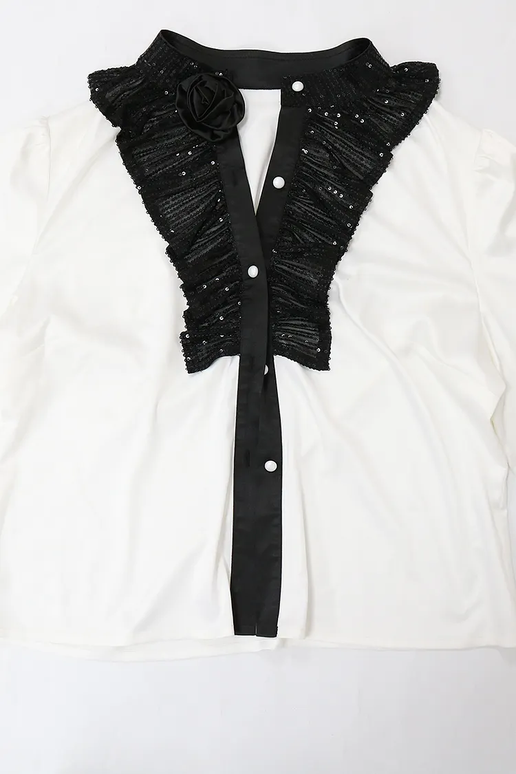 white ruffle front blouse plus size