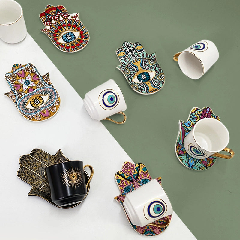 Retro Devil’s Eye White Porcelain Placemat Mug 1 Set