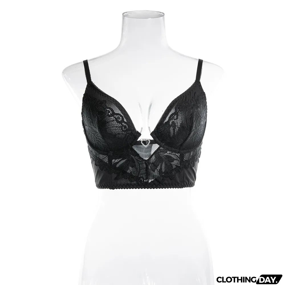 Heart Print rhinestone fashion lace sling Basic hollow sexy underwired bra