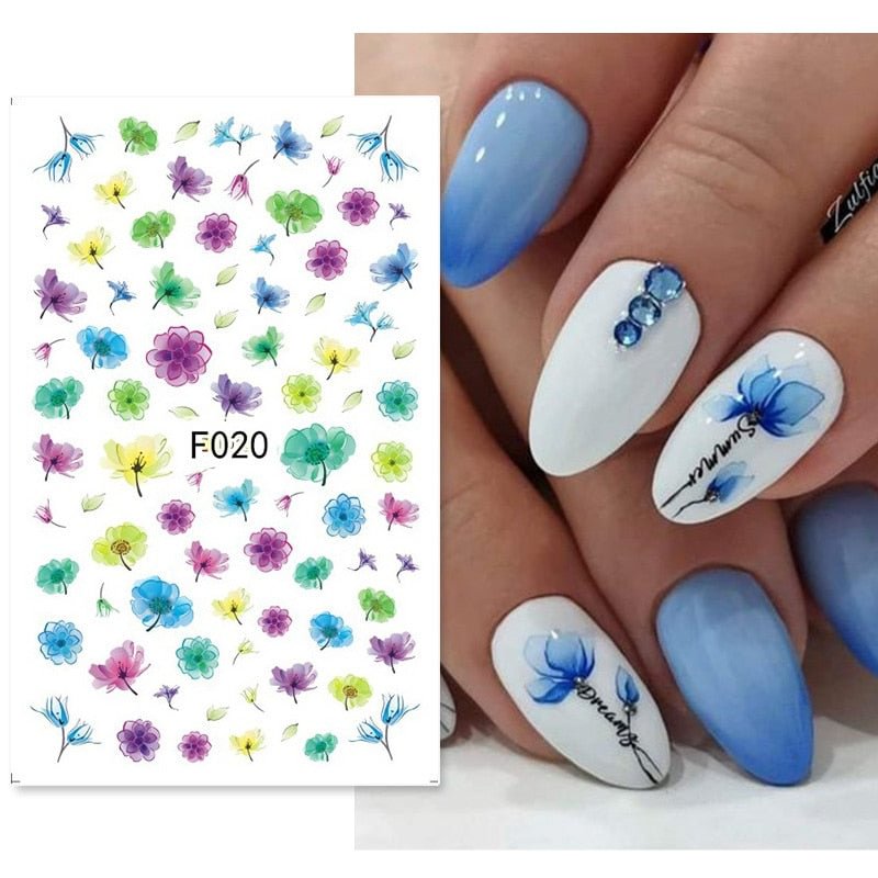 1PC 3D Nail Stickers Flowers Leaves Self-Adhesive Slider Letters Nail Art Decorations Decals Nail Art Tool Manicure Accessories