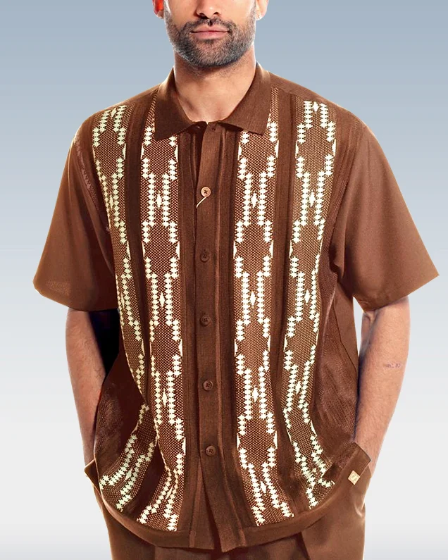 Brown Knit Walking Suit Short Sleeve Set
