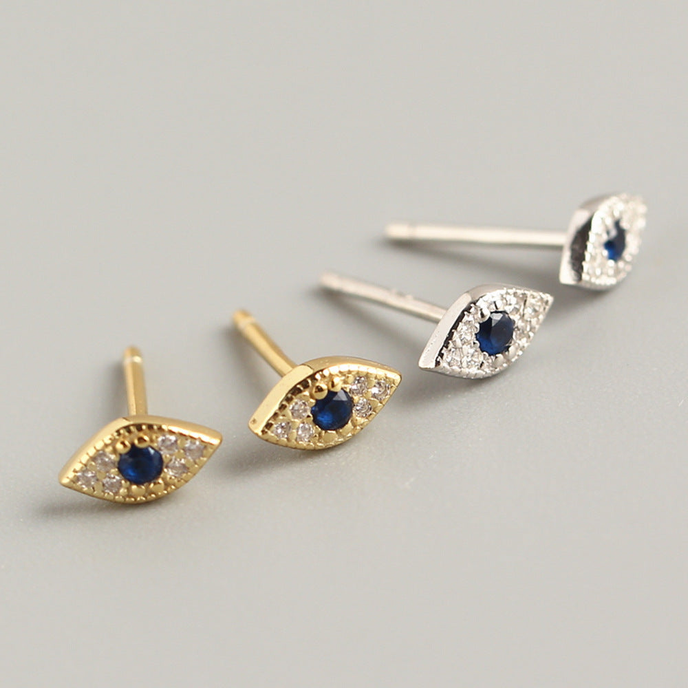 925 Sterling Silver Niche Eye Silver Diamond Inlay Stud Earrings