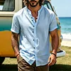 Men's Linen V-Neck Short Sleeve Shirt Lightweight Breathable Casual Summer Top by Inlyline