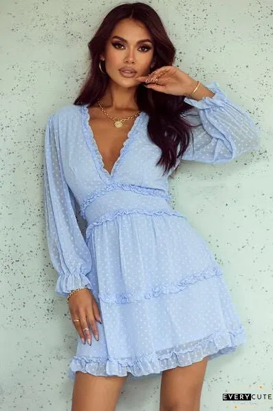 Swiss Dot Frill V-Neck Mini Dress