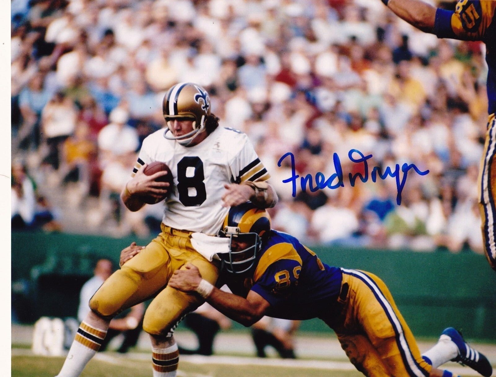 FRED DRYER LOS ANGELES RAMS SACKING ARCHIE MANNING ACTION SIGNED 8x10