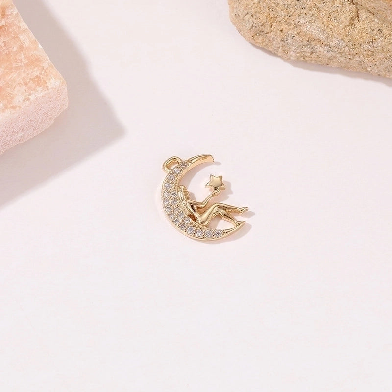 Minimalist Star Moon Heart Shape Copper Plating Inlay Zircon Charms