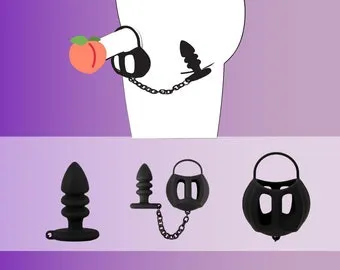 pornhint Pornhint SM testicle cage with anal plug, ball cage with butt plug, penis ring Chastity with silicone butt plug, BDSM sex toys men