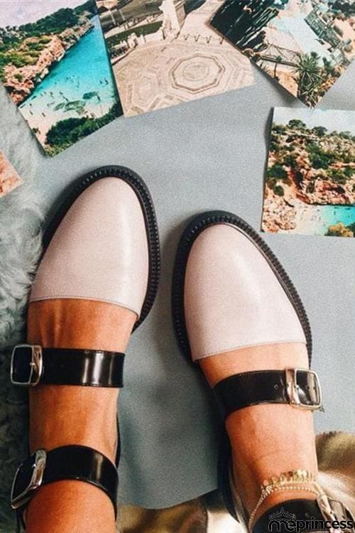 Buckle Color Block Sandals Flats