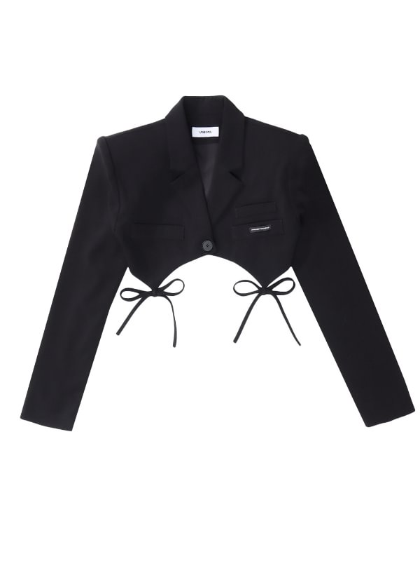 Elegant Solid Black Bow Knot Decoration Asymmetrical Suit