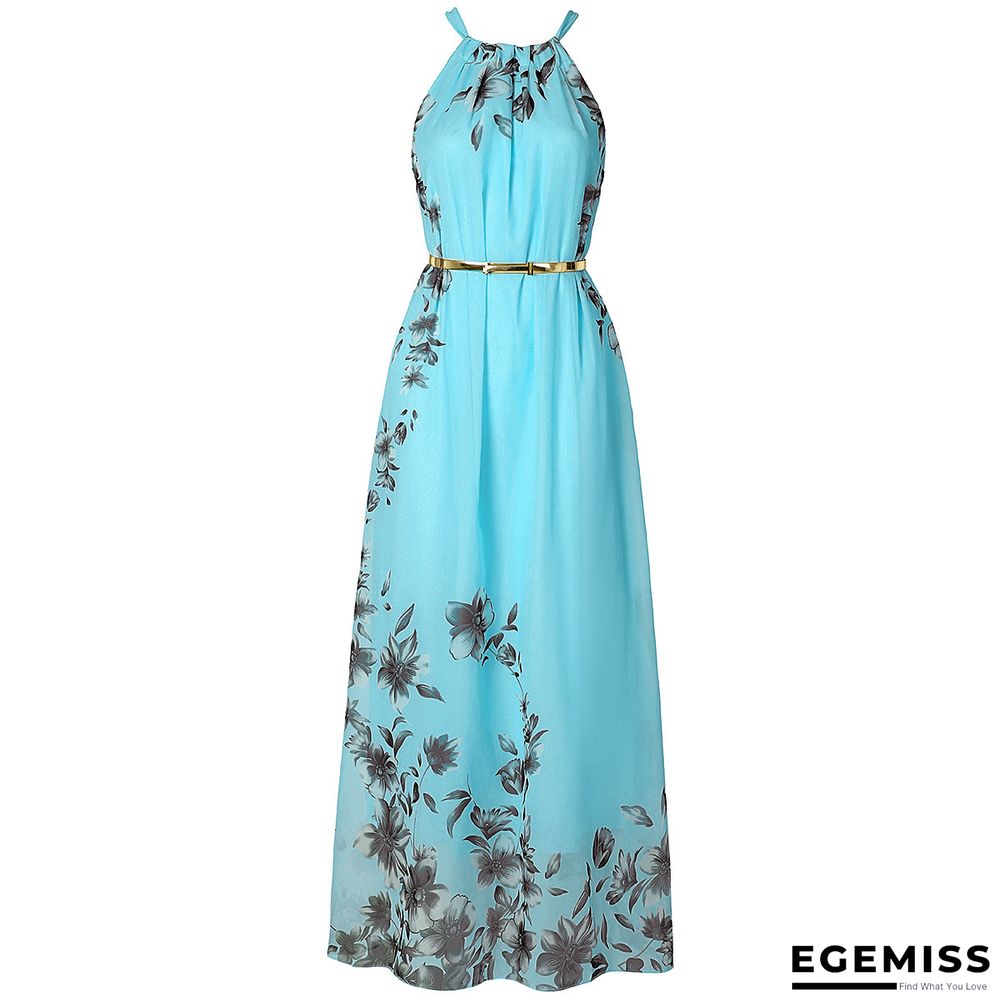 Bohemian Slim Dress Floral Sleeveless Print Chiffon Beach Skirt Holiday Dress | EGEMISS