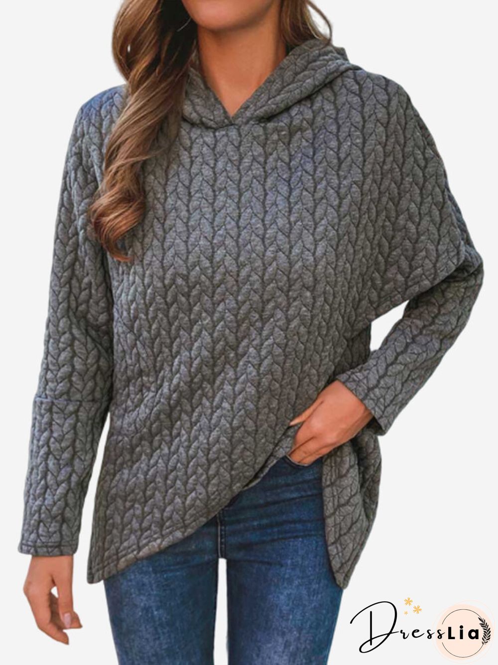 Women Casual Asymmetrical Hem Long Sleeve Hoodies