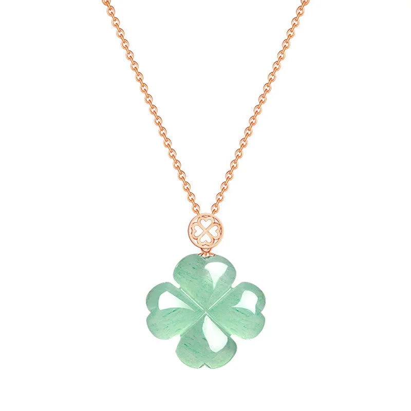 Natural Green Aventurine Four Leaf Clover Luck Necklace Pendant